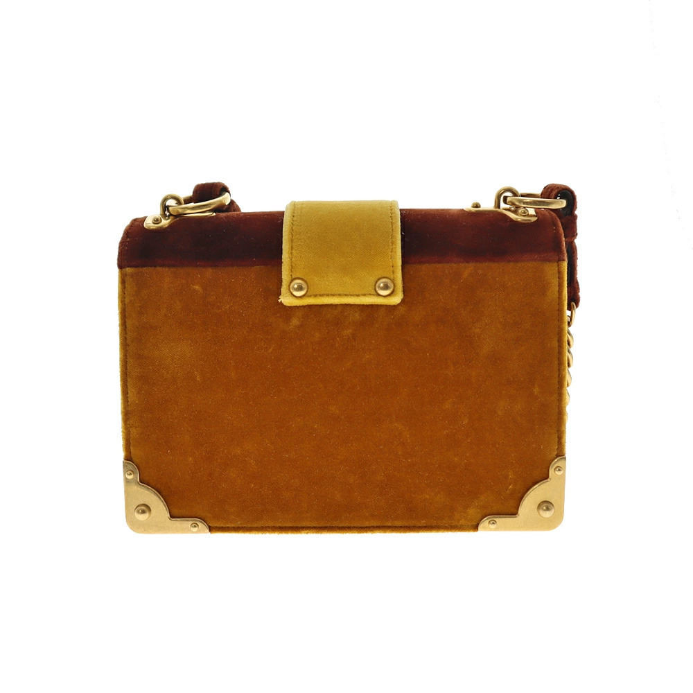 Prada Bag Shoulder Yellow Chain Velour Brown
